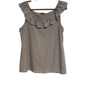 Talbots Blouse Womens L White Black Striped Ruffle Neck Tank Top Casual Comfy
